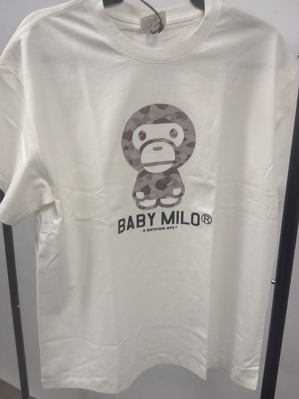 Bape Baby Milo® White Tee with Gray Camo Graphic